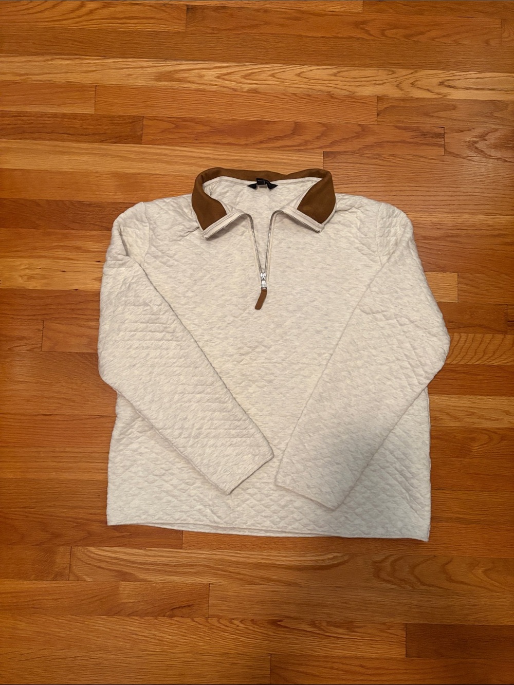 Banana Republic Cream Quilted Half-Zip Pullover with Brown Contrast Collar